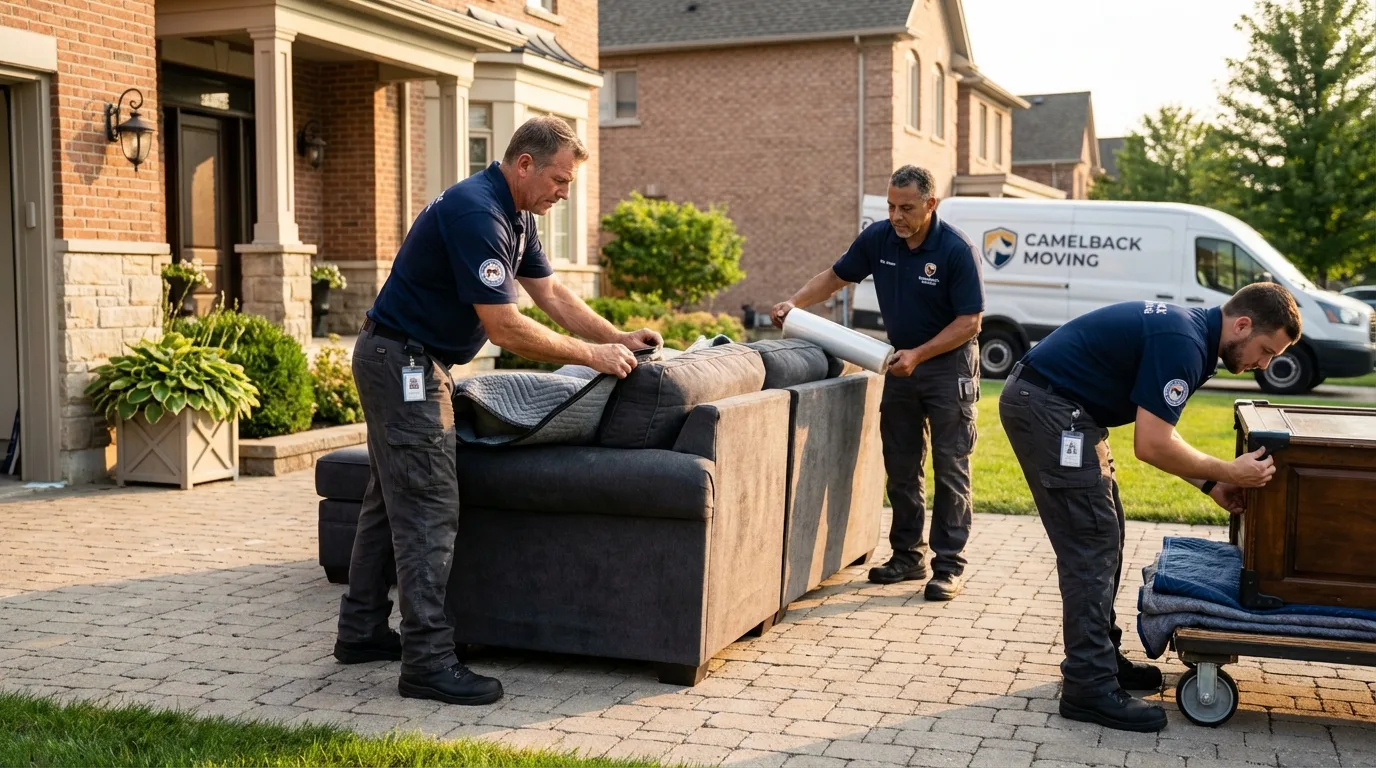 Large estate moving crew wrapping furniture in Le Claire, IA